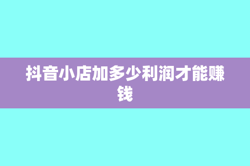 抖音小店加多少利润才能赚钱