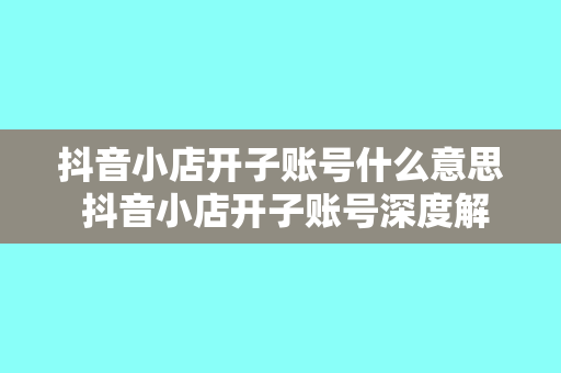 抖音小店开子账号什么意思 抖音小店开子账号深度解析：玩法、优势与操作指南