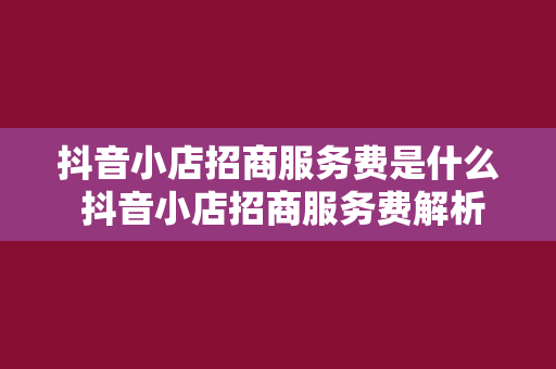 抖音小店招商服务费是什么 抖音小店招商服务费解析：了解抖音小店招商的方方面面