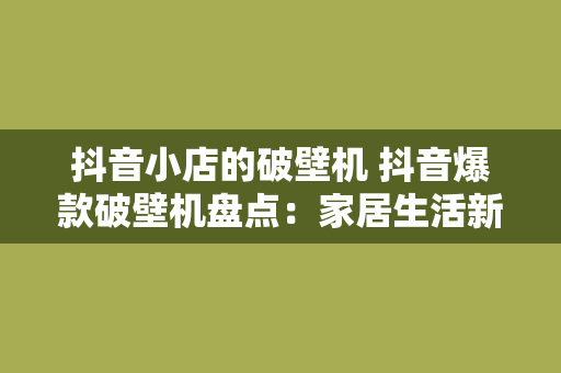 抖音小店的破壁机 抖音爆款破壁机盘点：家居生活新宠，美味健康一站式解决