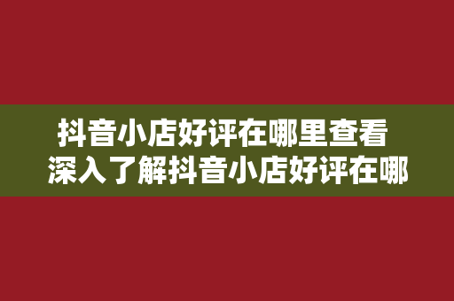 抖音小店好评在哪里查看 深入了解抖音小店好评在哪里查看——全方位解析抖音小店评价体系