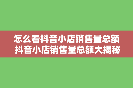 怎么看抖音小店销售量总额 抖音小店销售量总额大揭秘：轻松掌握看数据的方法与策略