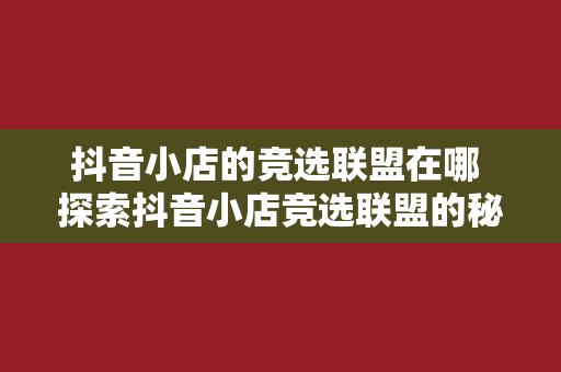 抖音小店的竞选联盟在哪 探索抖音小店竞选联盟的秘密基地