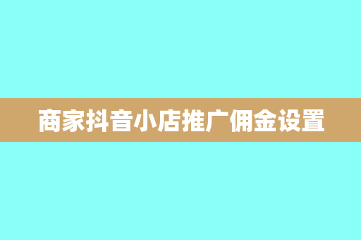 商家抖音小店推广佣金设置