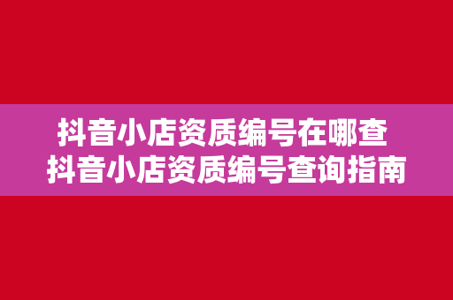 抖音小店资质编号在哪查 抖音小店资质编号查询指南：一分钟掌握所有相关信息