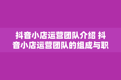 抖音小店运营团队介绍 抖音小店运营团队的组成与职责解析