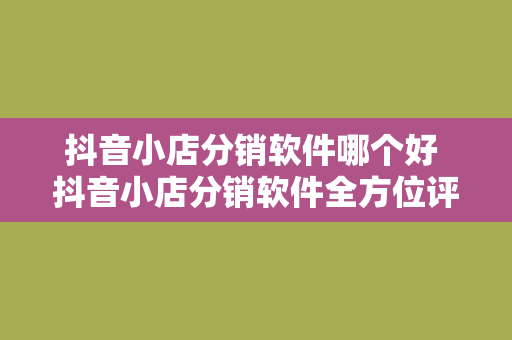 抖音小店分销软件哪个好 抖音小店分销软件全方位评测：哪个更适合你的生意需求？