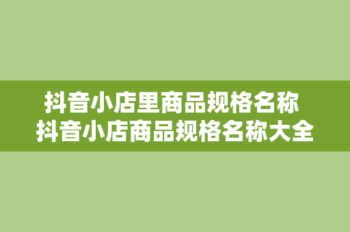 抖音小店里商品规格名称 抖音小店商品规格名称大全：从选品到销售的全方位指南