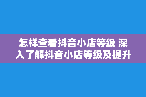 怎样查看抖音小店等级 深入了解抖音小店等级及提升方法