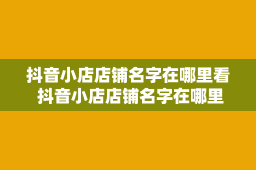 抖音小店店铺名字在哪里看 抖音小店店铺名字在哪里看？一文详解抖音小店命名规则与优化策略