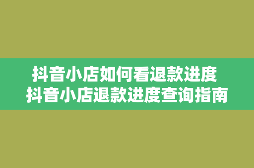 抖音小店如何看退款进度 抖音小店退款进度查询指南——轻松掌握退款动态