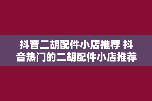 抖音二胡配件小店推荐 抖音热门的二胡配件小店推荐及购买指南