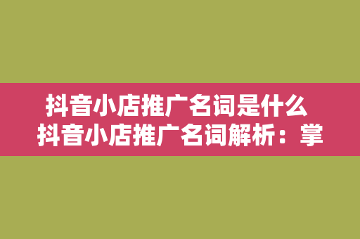 抖音小店推广名词是什么 抖音小店推广名词解析：掌握短视频电商营销核心策略