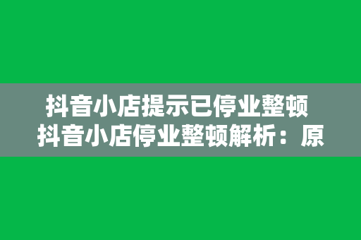 抖音小店提示已停业整顿 抖音小店停业整顿解析：原因、影响与未来发展