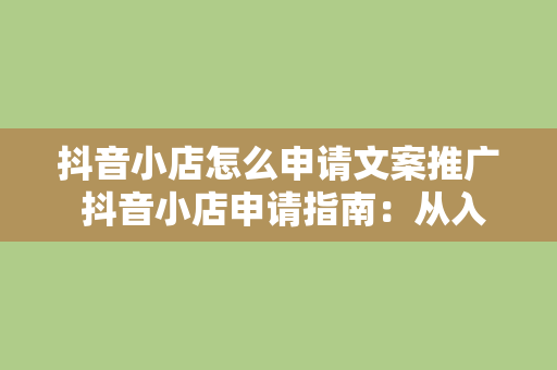 抖音小店怎么申请文案推广 抖音小店申请指南：从入门到精通的全方位攻略