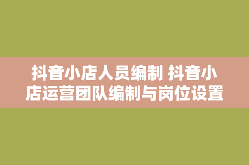 抖音小店人员编制 抖音小店运营团队编制与岗位设置探究