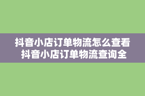 抖音小店订单物流怎么查看 抖音小店订单物流查询全攻略：轻松追踪商品配送进度