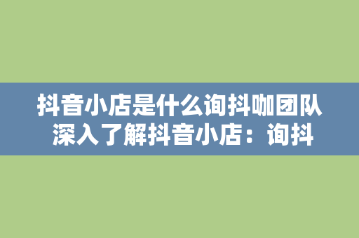 抖音小店是什么询抖咖团队 深入了解抖音小店：询抖咖团队的全方位解析