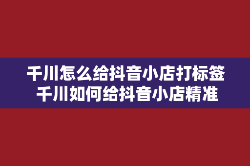 千川怎么给抖音小店打标签 千川如何给抖音小店精准打标签，提升商品曝光与转化率