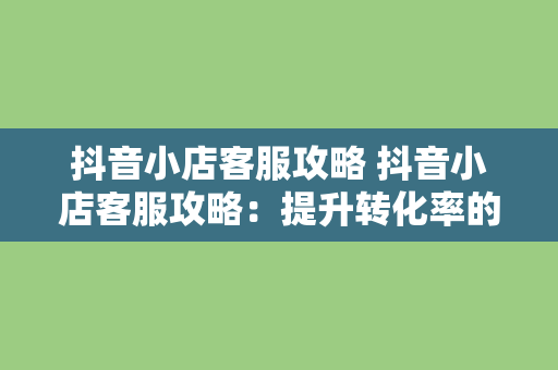 抖音小店客服攻略 抖音小店客服攻略：提升转化率的秘密武器