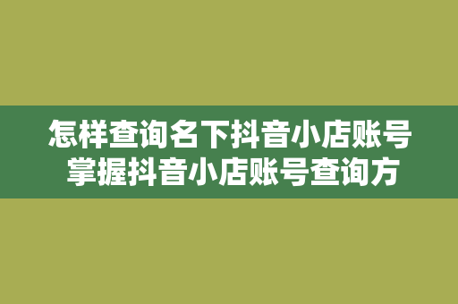 怎样查询名下抖音小店账号 掌握抖音小店账号查询方法，轻松管理名下店铺