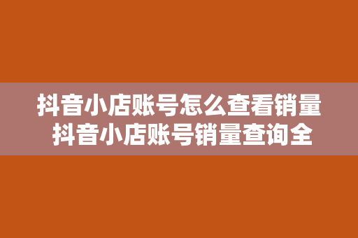 抖音小店账号怎么查看销量 抖音小店账号销量查询全攻略：轻松掌握销售数据，助力小店成长