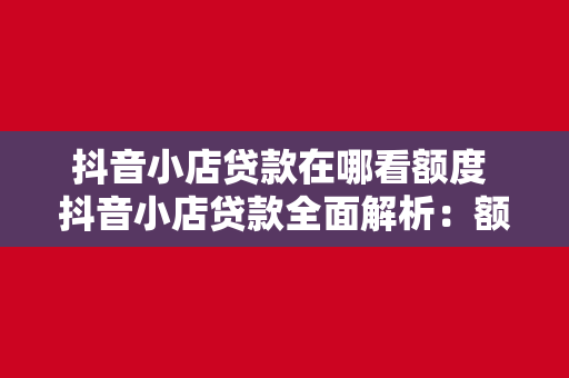 抖音小店贷款在哪看额度 抖音小店贷款全面解析：额度查询、申请条件与流程指南