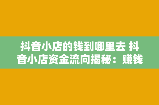 抖音小店的钱到哪里去 抖音小店资金流向揭秘：赚钱攻略与运营策略