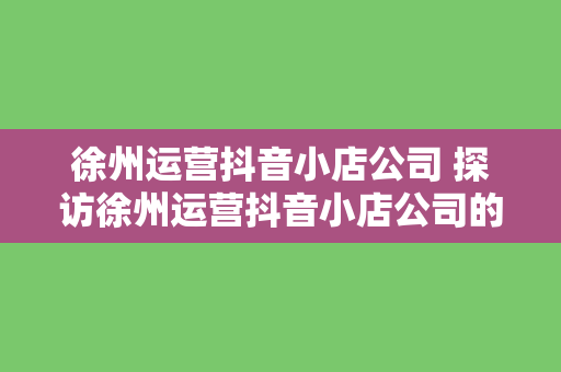 徐州运营抖音小店公司 探访徐州运营抖音小店公司的奥秘：助力品牌迅速崛起