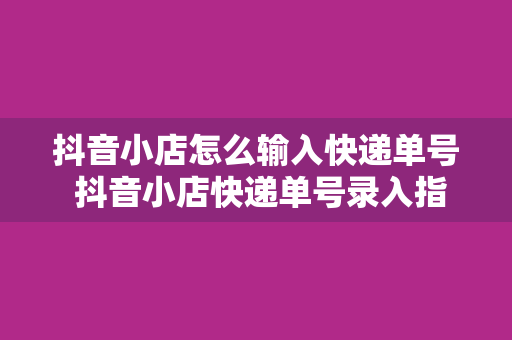 抖音小店怎么输入快递单号 抖音小店快递单号录入指南：轻松上手，高效管理物流信息