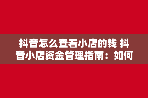 抖音怎么查看小店的钱 抖音小店资金管理指南：如何查看小店收入与结算款项