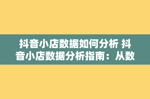 抖音小店数据如何分析 抖音小店数据分析指南：从数据到营收的全面提升