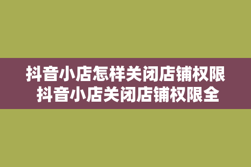 抖音小店怎样关闭店铺权限 抖音小店关闭店铺权限全攻略：操作步骤与注意事项