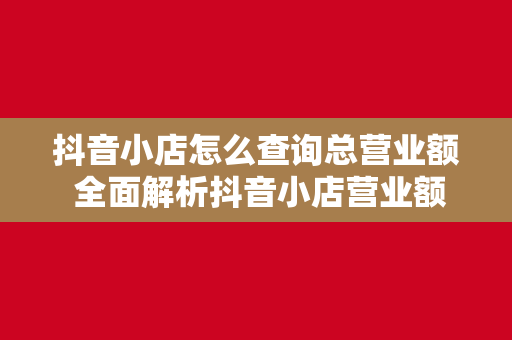 抖音小店怎么查询总营业额 全面解析抖音小店营业额查询方法及运营策略