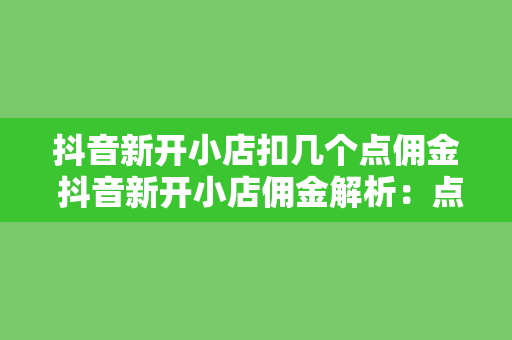 抖音新开小店扣几个点佣金 抖音新开小店佣金解析：点数、政策与赚钱攻略