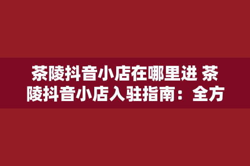 茶陵抖音小店在哪里进 茶陵抖音小店入驻指南：全方位解析抖音小店在哪里进