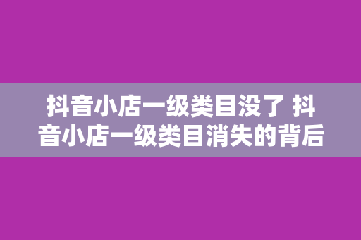 抖音小店一级类目没了 抖音小店一级类目消失的背后：影响与应对策略