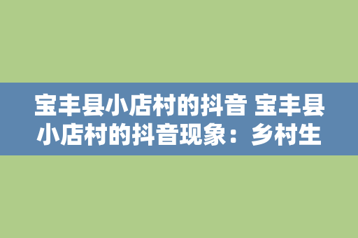 宝丰县小店村的抖音 宝丰县小店村的抖音现象：乡村生活的短视频传播力量