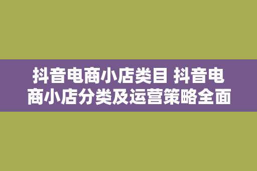 抖音电商小店类目 抖音电商小店分类及运营策略全面解析